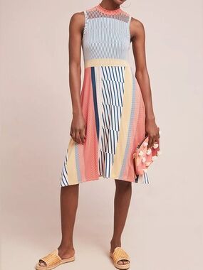 Maeve Anthropologie Striped Geometric Handkerchief Hem Dress Sz S